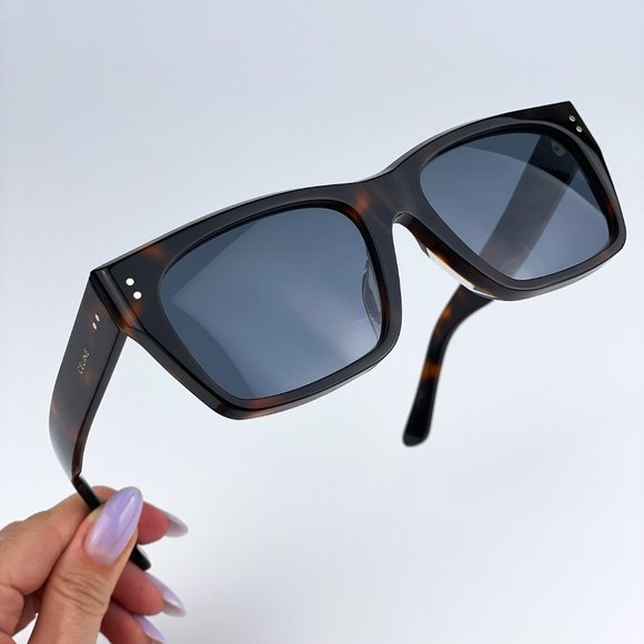 🔥CELINE CL40082F 52V Sunglasses Shiny Dark Havana Blue Square Unisex - Picture 7 of 13